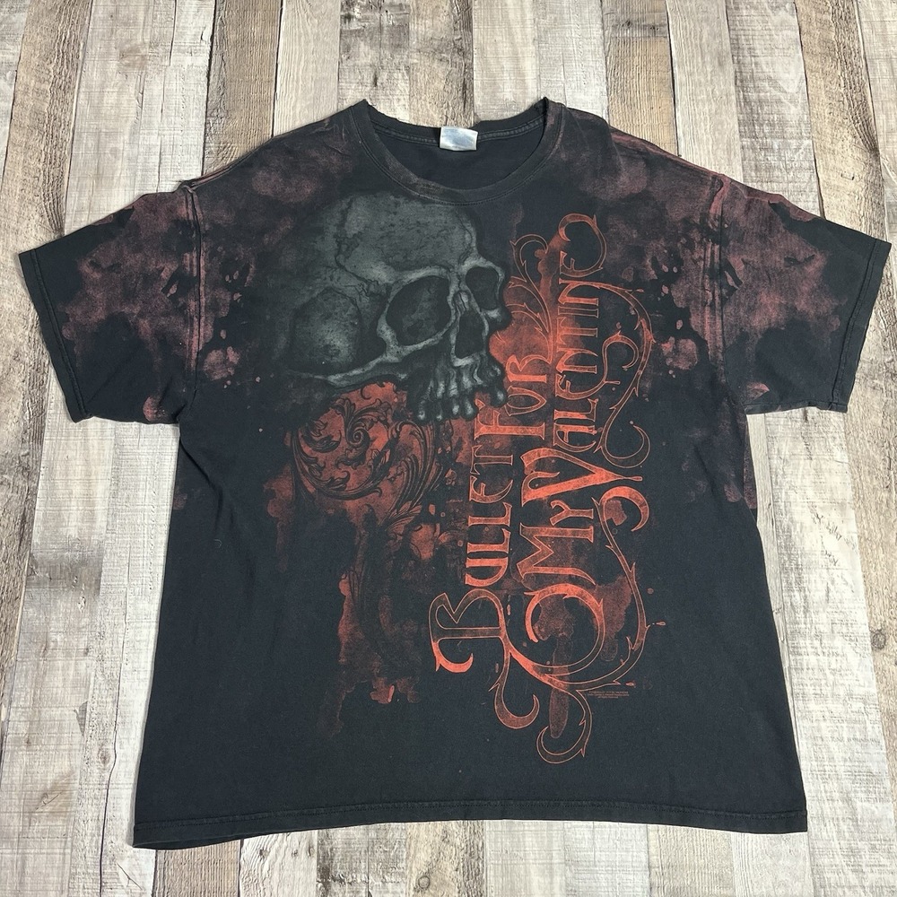 Bullet For My Valentine Shirt Adult XL Black AOP Skull Skeleton 2008 Y2k Grunge